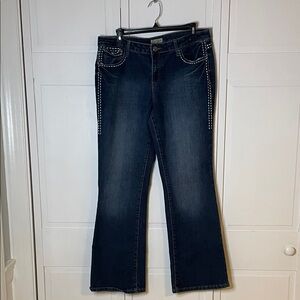 Y2K Embellished Low-Rise Bootcut Earl Jeans Dark Blue Stud Accents Sz12